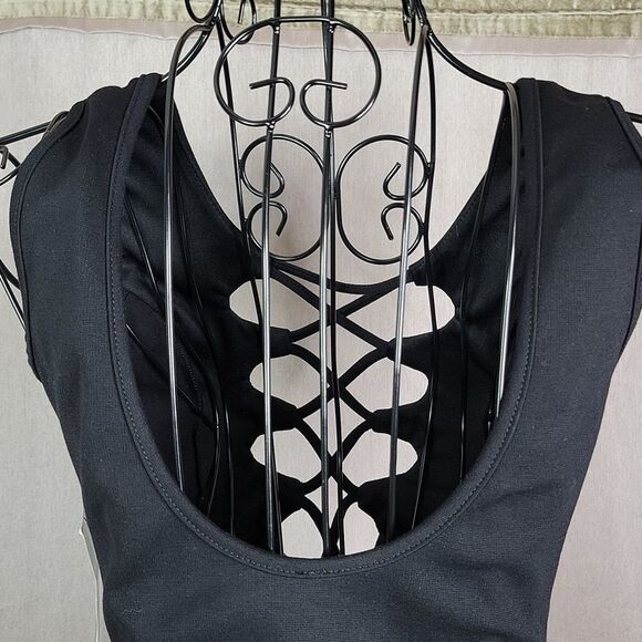 BABE SOCIETY GLARE Black Lace Up Bodycon Cut Out Tank Dress Medium - Picture 5 of 8